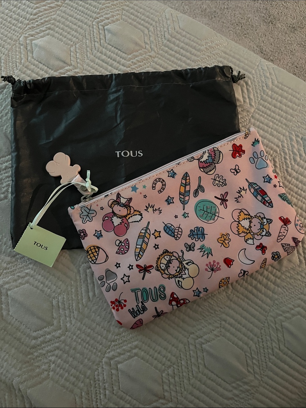 TOUS Pink Printed Zip Cosmetic Pouch with Playful Motifs